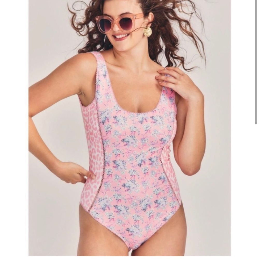 NWT Loveshackfancy Pink one piece Mikkel swimsuit SZ. Small